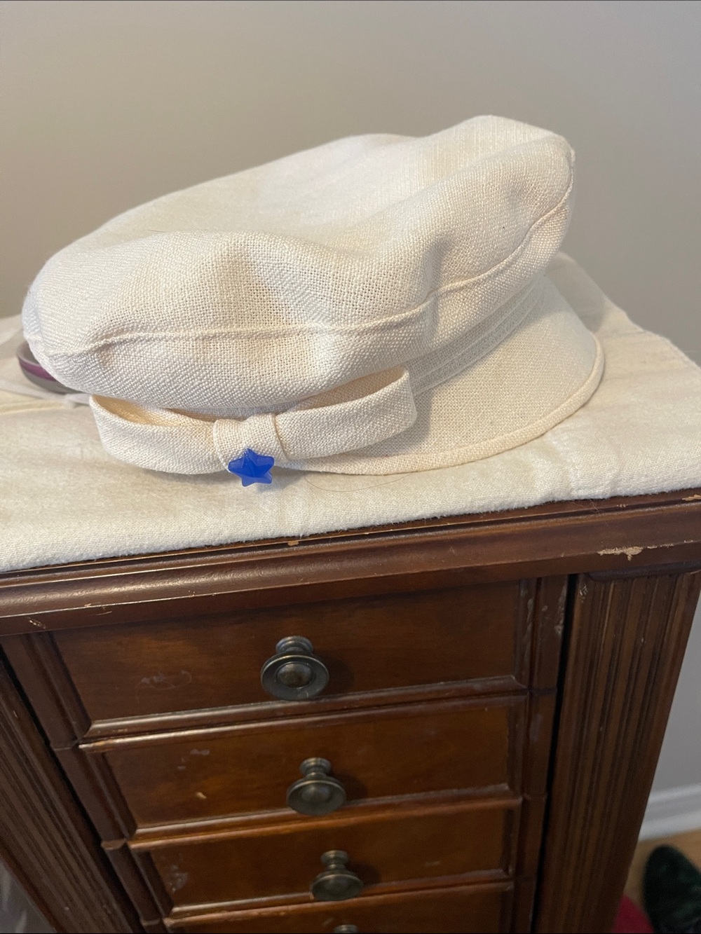 Cream Cotton Blend Sailor Cap with Bow Accent
